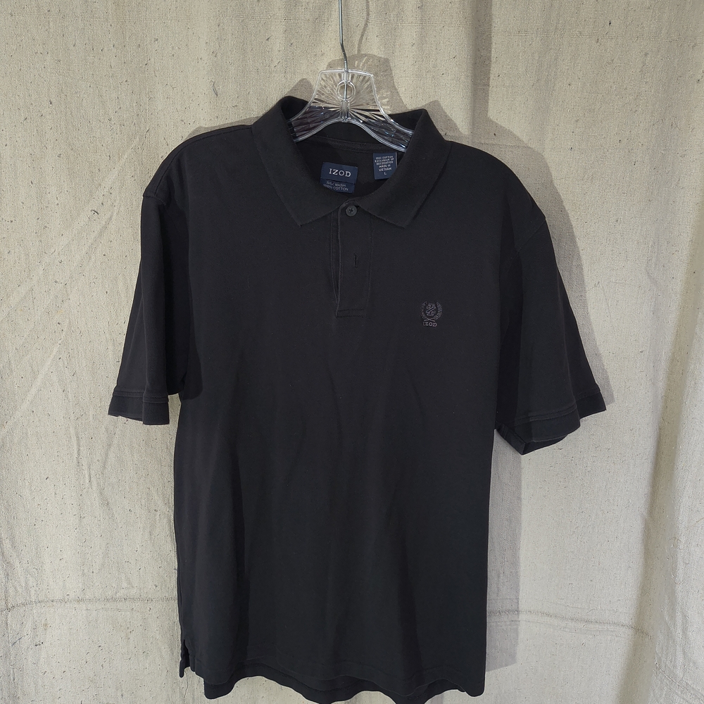 IZOD Black Men's Size Large Polo Shirt Featuring a Silk Wash